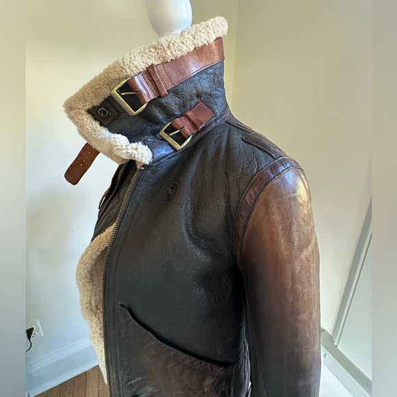 Ralph Lauren Brown Shearling Leather Aviator Bomber Jacket size Small - Picture 12 of 17